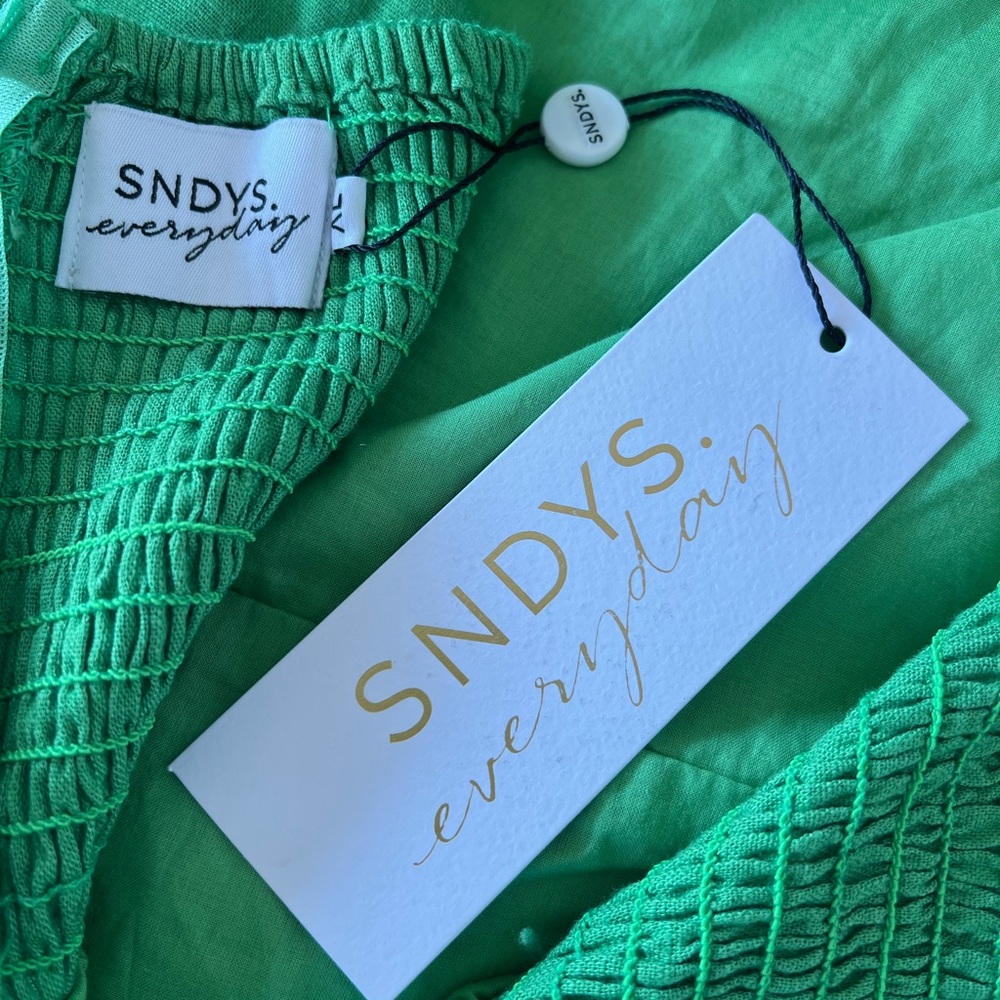 SNDYS. SERENA FLOWY MIDI LINEN STRAPLESS DRESS SMOCKED BACK PANEL SIDE-SLIT NWT - Picture 8 of 11